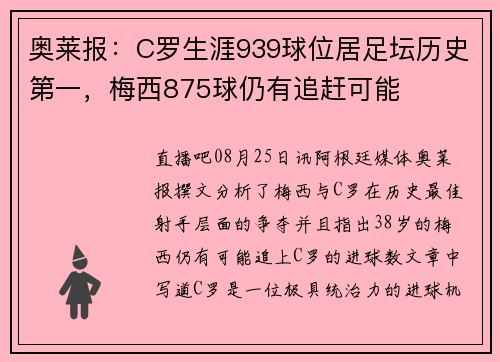 奥莱报：C罗生涯939球位居足坛历史第一，梅西875球仍有追赶可能